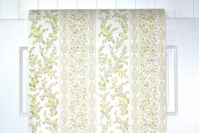 1970s Floral Stripe Vintage Wallpaper