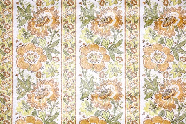 1970s Floral Stripe Vintage Wallpaper