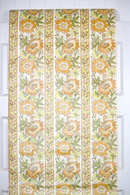 1970s Floral Stripe Vintage Wallpaper