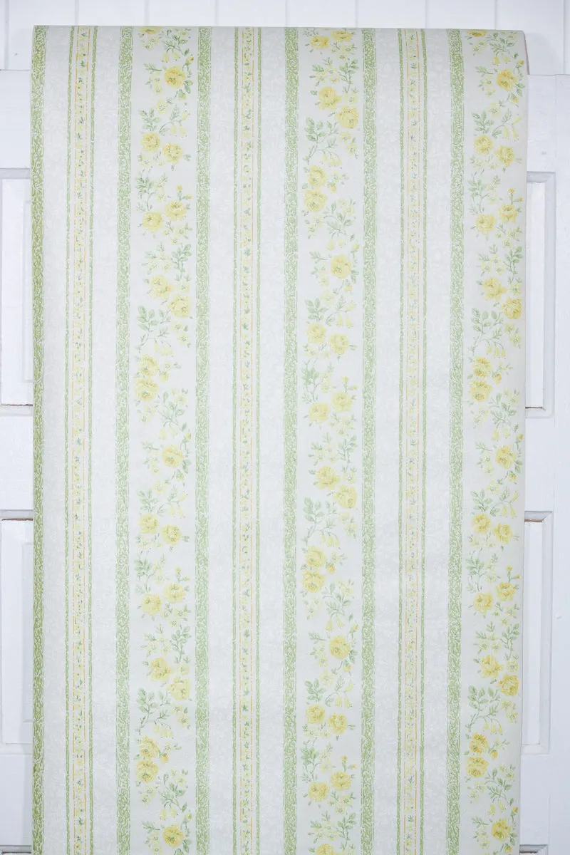 1970s Stripe Floral Vintage Wallpaper