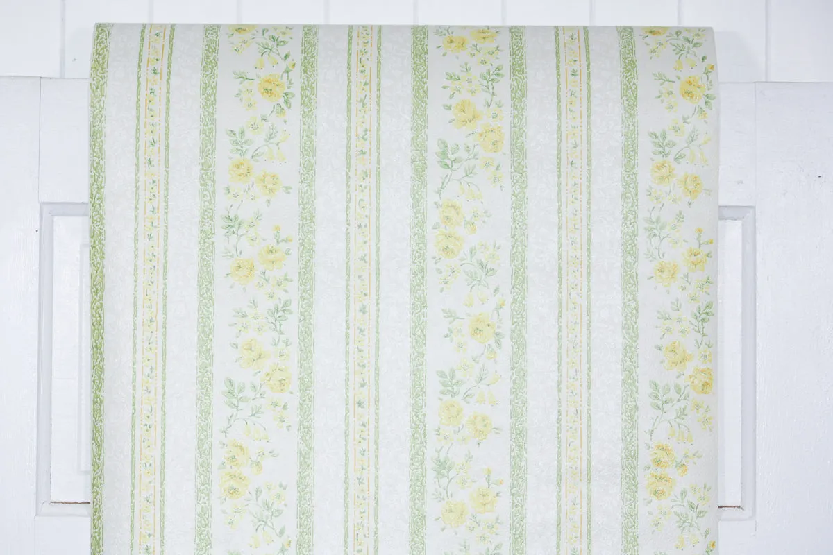 1970s Stripe Floral Vintage Wallpaper