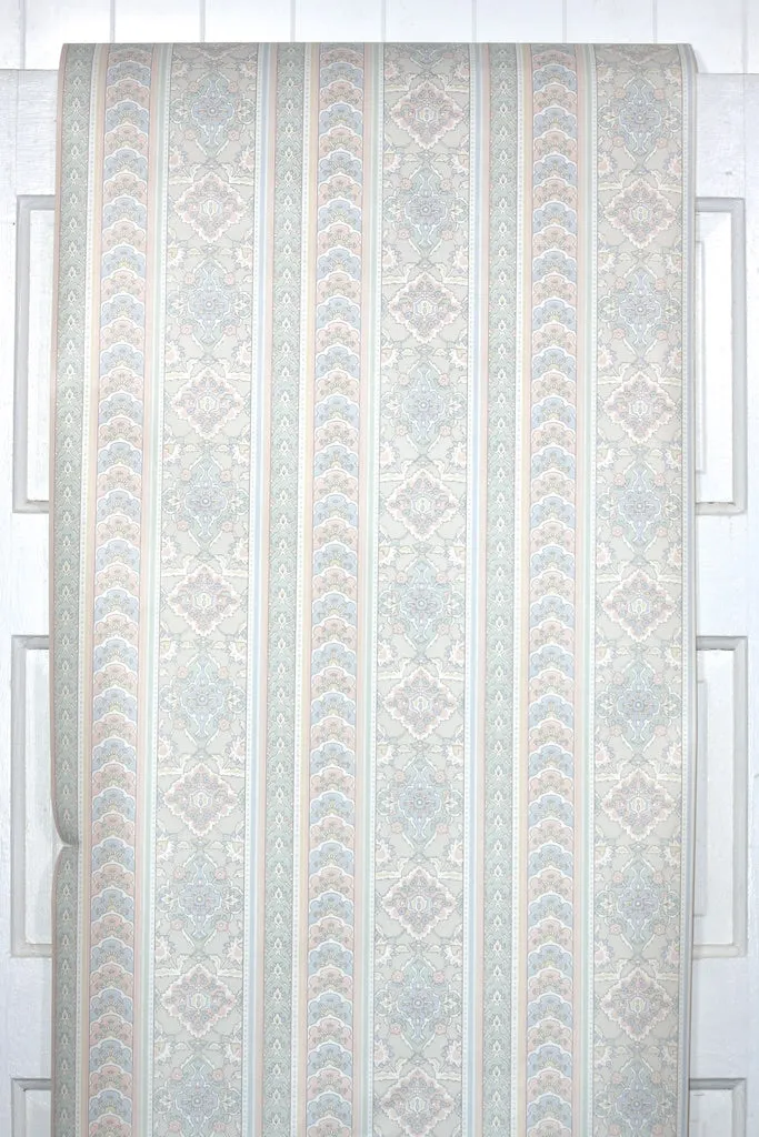 1980s Damask Stripe Vintage Wallpaper