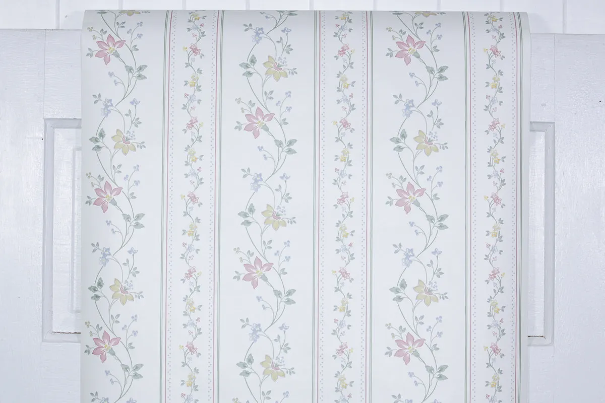 1980s Floral Stripe Vintage Wallpaper