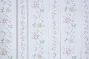 1980s Floral Stripe Vintage Wallpaper
