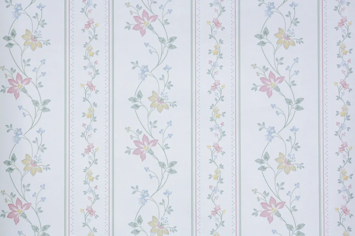 1980s Floral Stripe Vintage Wallpaper