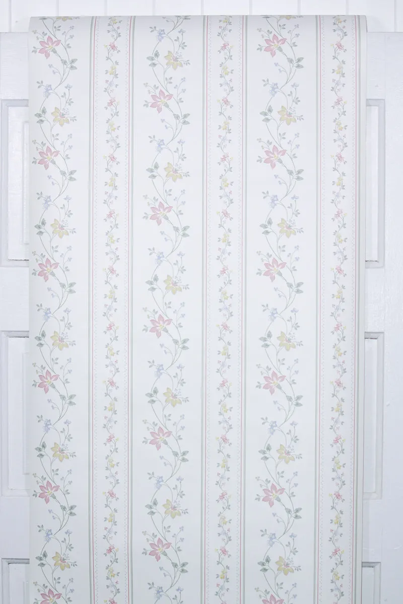 1980s Floral Stripe Vintage Wallpaper