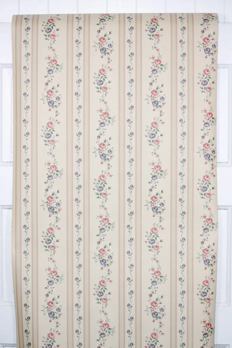 1990s Floral Stripe Vintage Wallpaper
