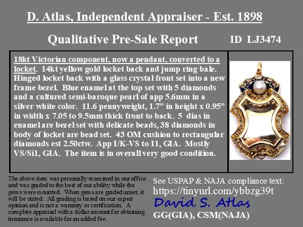 2.50ctw Antique Diamond & Enamel Locket Pendant