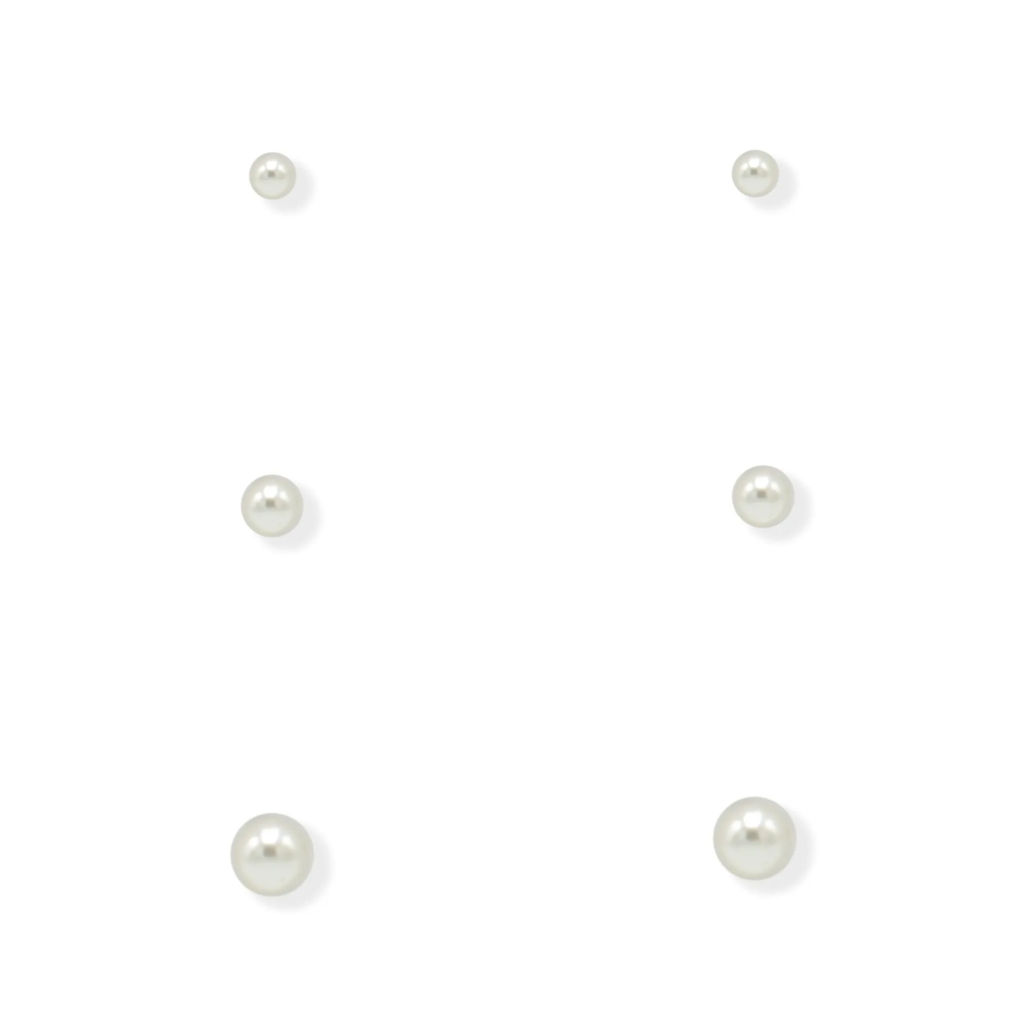 3 PAIRS 8 MM,6MM AND 4MM WHITE PEARL SILVER EARRINGS SET #ADX0291433(AD19)