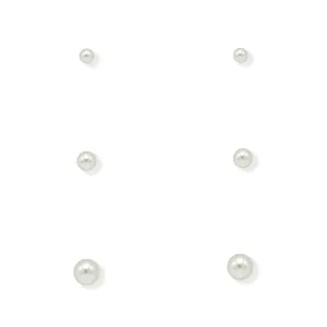 3 PAIRS 8 MM,6MM AND 4MM WHITE PEARL SILVER EARRINGS SET #ADX0291433(AD19)