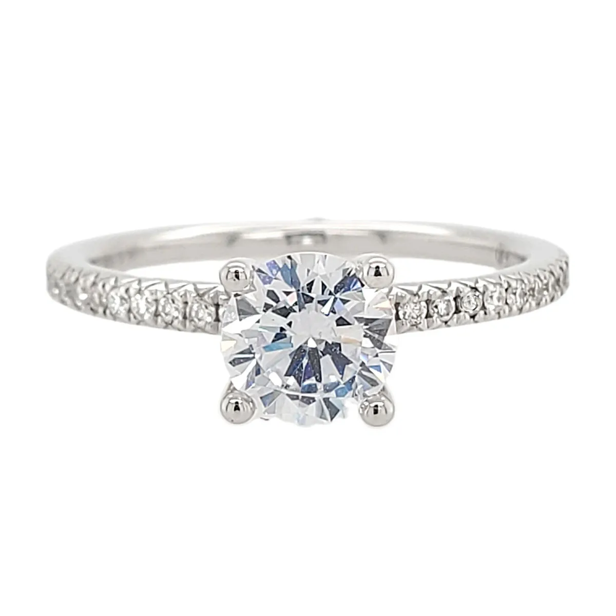 4-Prong White Gold Diamond Engagement Ring Setting with Diamond Pave Band, 0.21 cttw