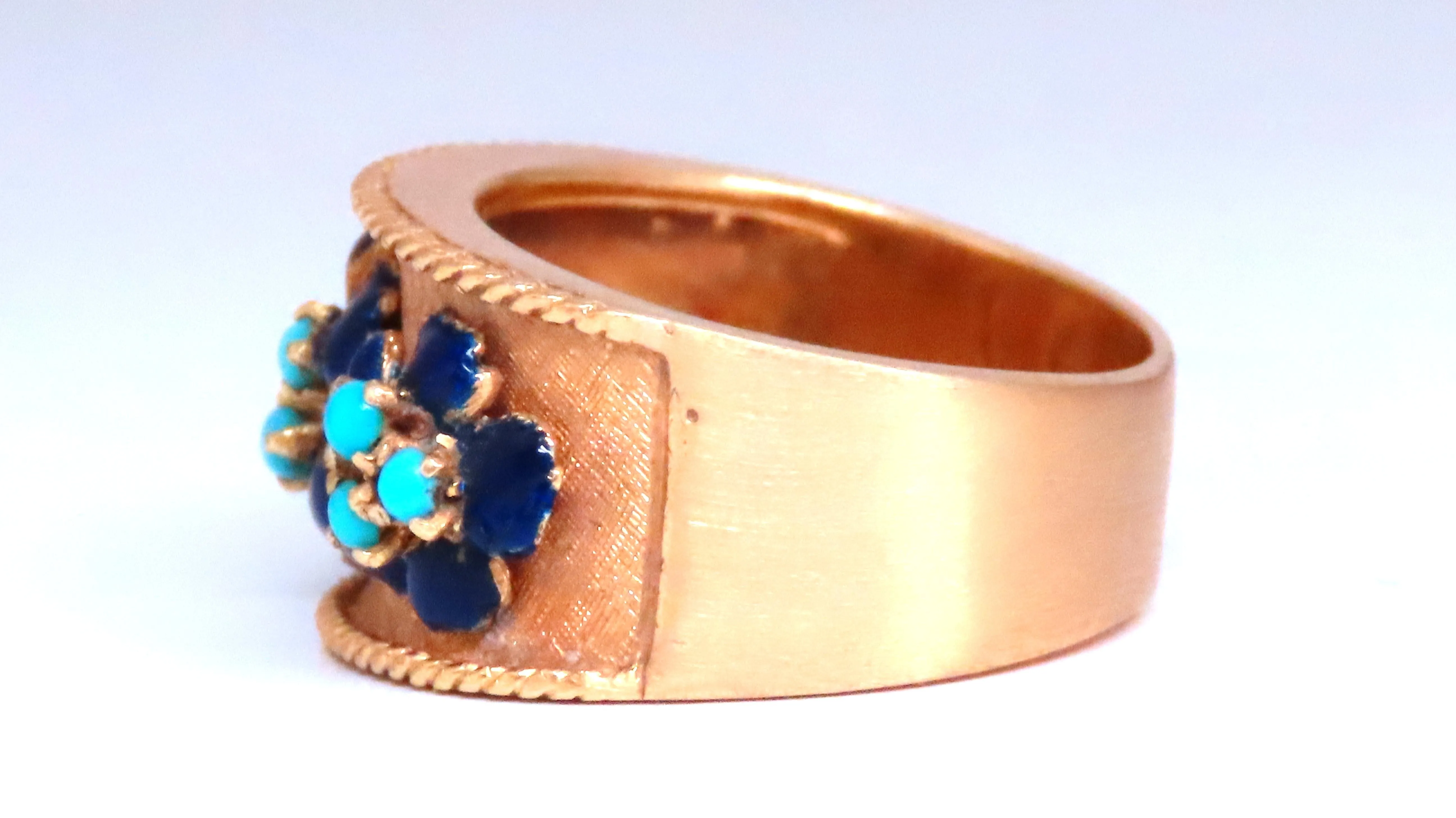 .50ct Natural Turquoise Blue Daisy Petal Vintage Ring 18kt Gold Ref 12300