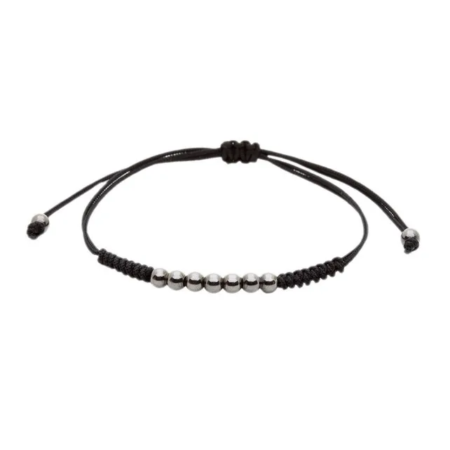 7 Ruthenium Plated Balls Bracelet - 8 Colours Waxed Cord
