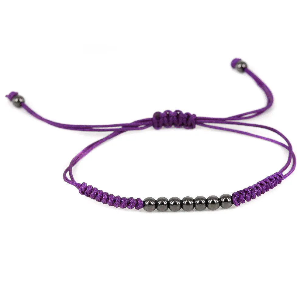 7 Ruthenium Plated Balls Bracelet - 8 Colours Waxed Cord