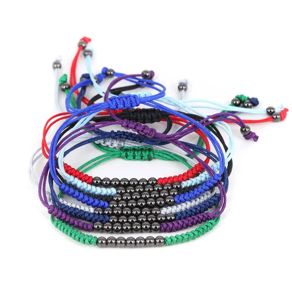7 Ruthenium Plated Balls Bracelet - 8 Colours Waxed Cord