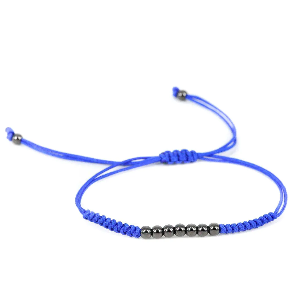 7 Ruthenium Plated Balls Bracelet - 8 Colours Waxed Cord