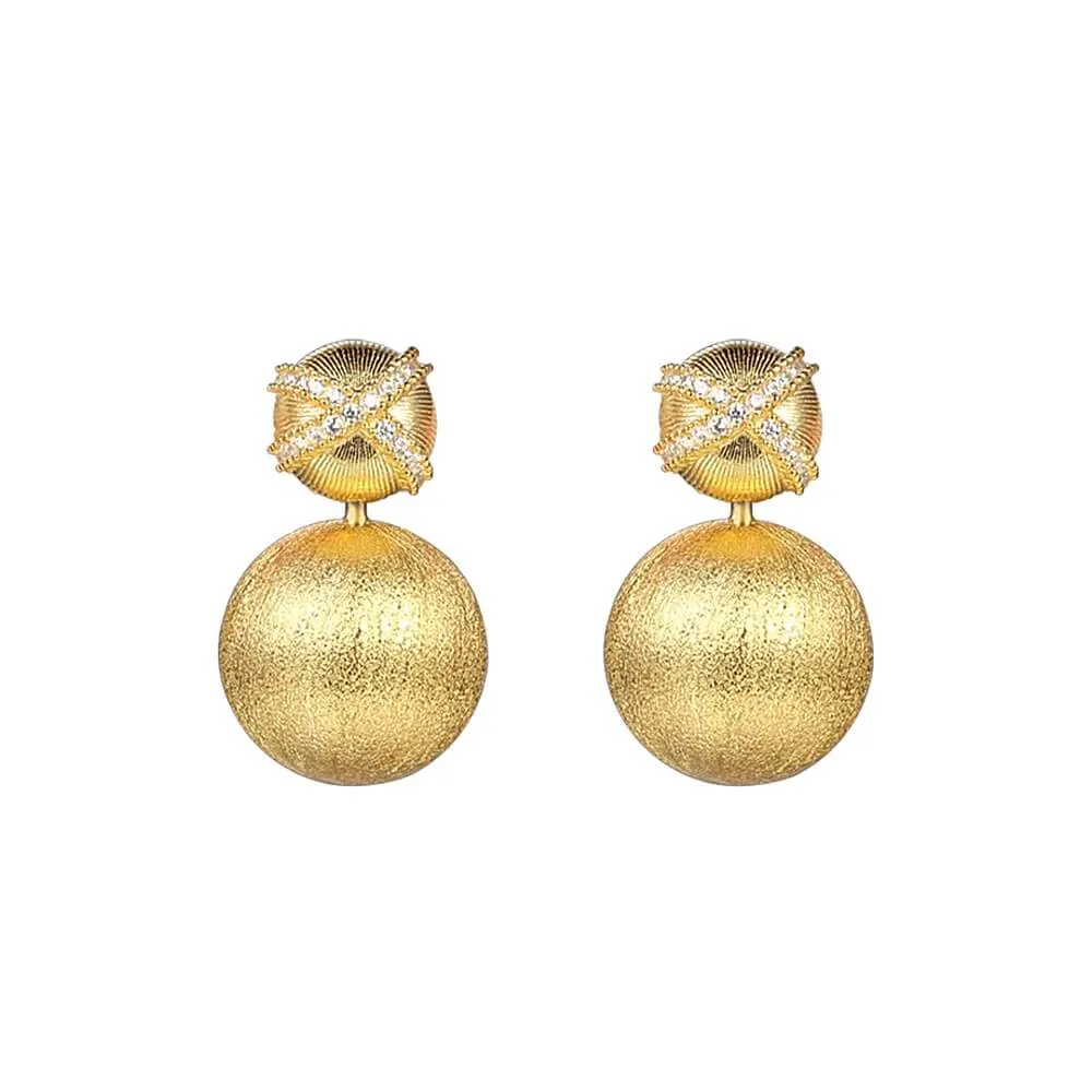 925 Silver Brushed Frosted Heavy Metal Ball Earrings