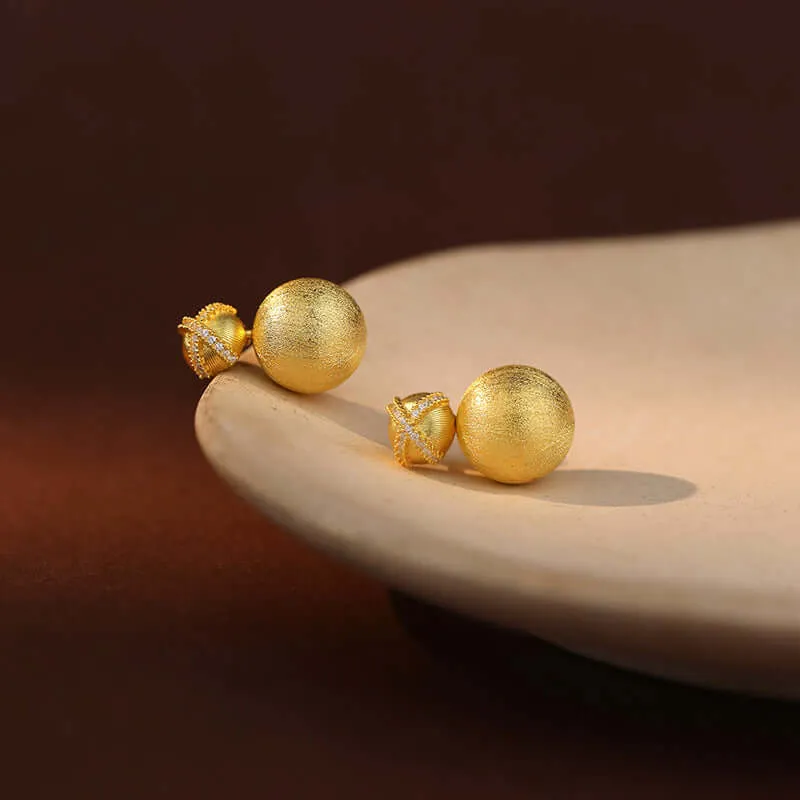 925 Silver Brushed Frosted Heavy Metal Ball Earrings