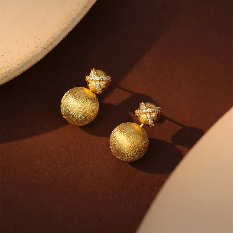 925 Silver Brushed Frosted Heavy Metal Ball Earrings