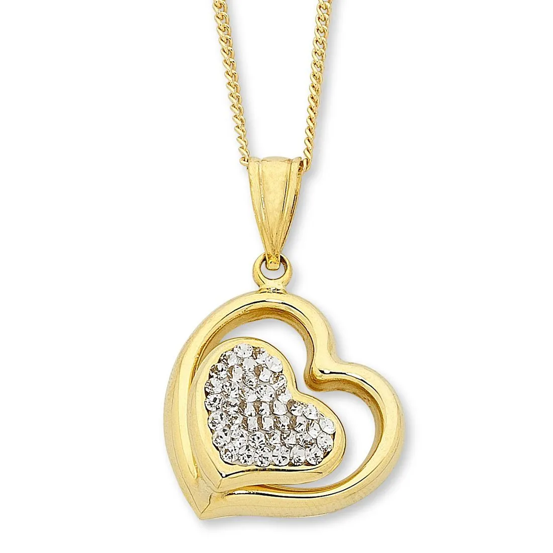 9ct Yellow Gold Silver Infused Crystal Heart Necklace