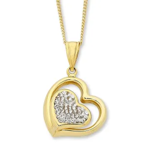 9ct Yellow Gold Silver Infused Crystal Heart Necklace