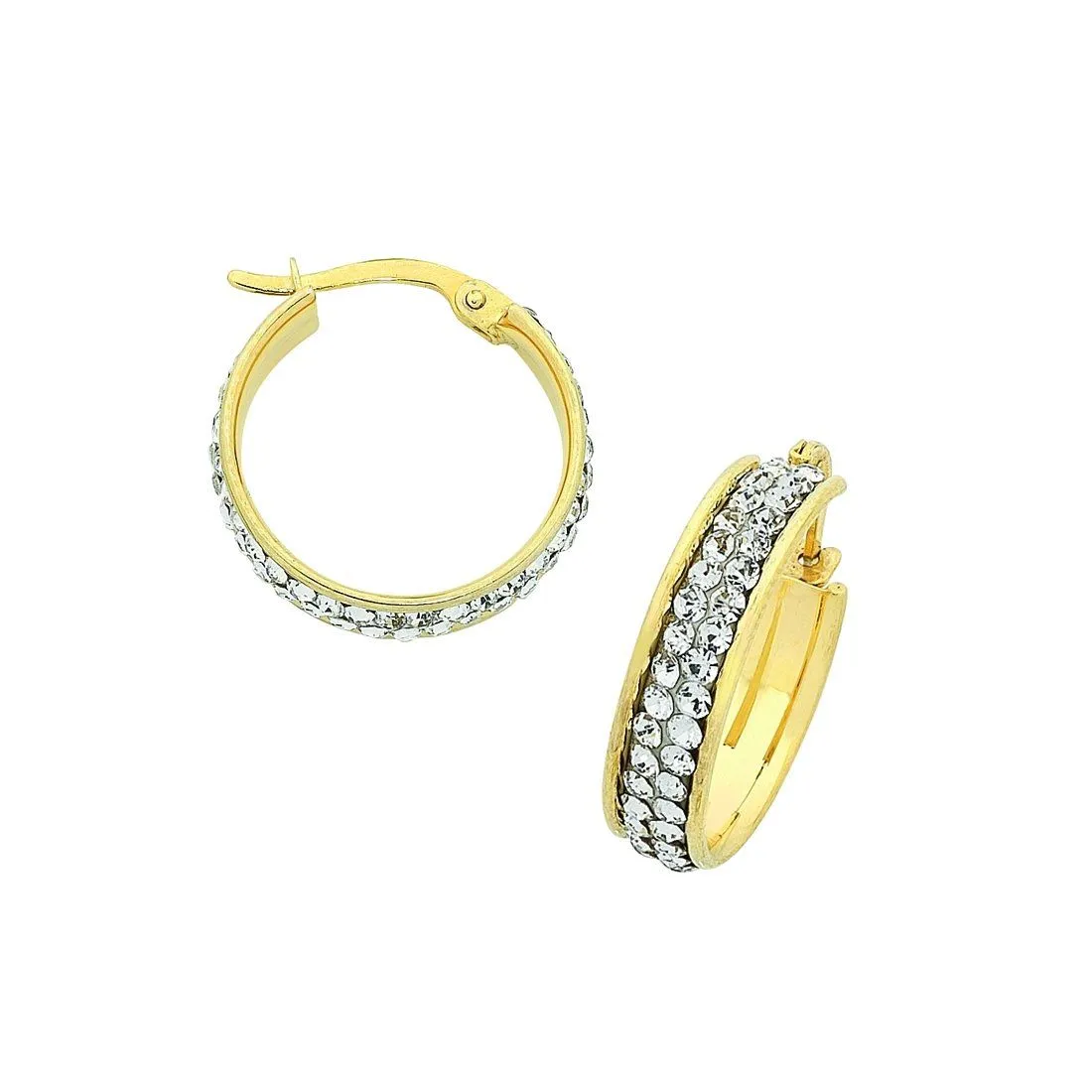 9ct Yellow Gold Silver Infused Crystal Hoop Earrings