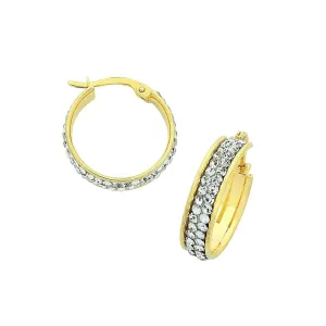 9ct Yellow Gold Silver Infused Crystal Hoop Earrings