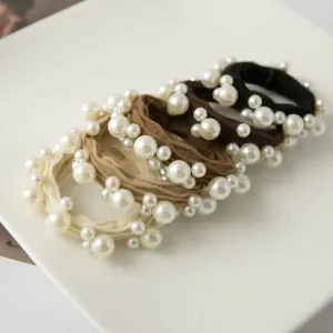 Adorro - Textured Seamless Pearl Hair Tie Set (Multicolor)