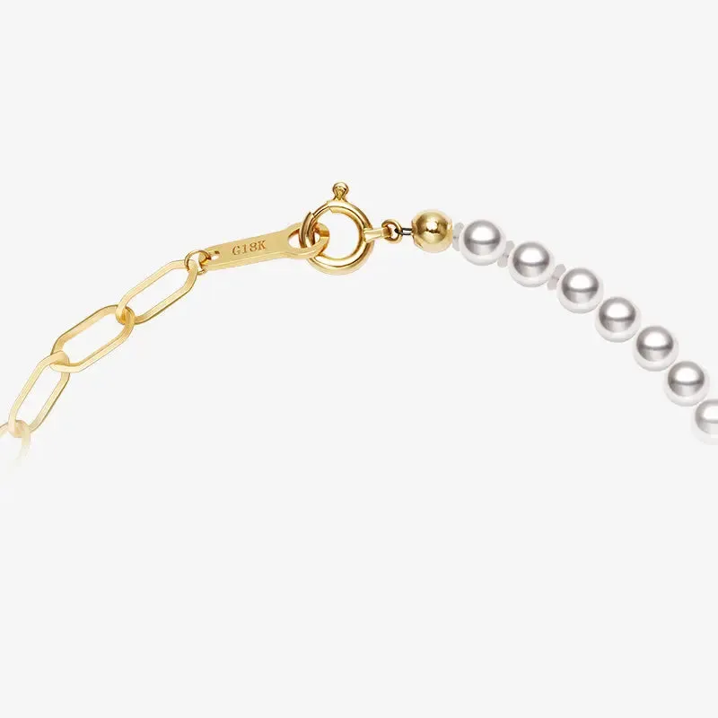 Akoya Pearl 18K Gold Half Chain Design Bracelet