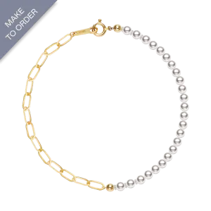 Akoya Pearl 18K Gold Half Chain Design Bracelet