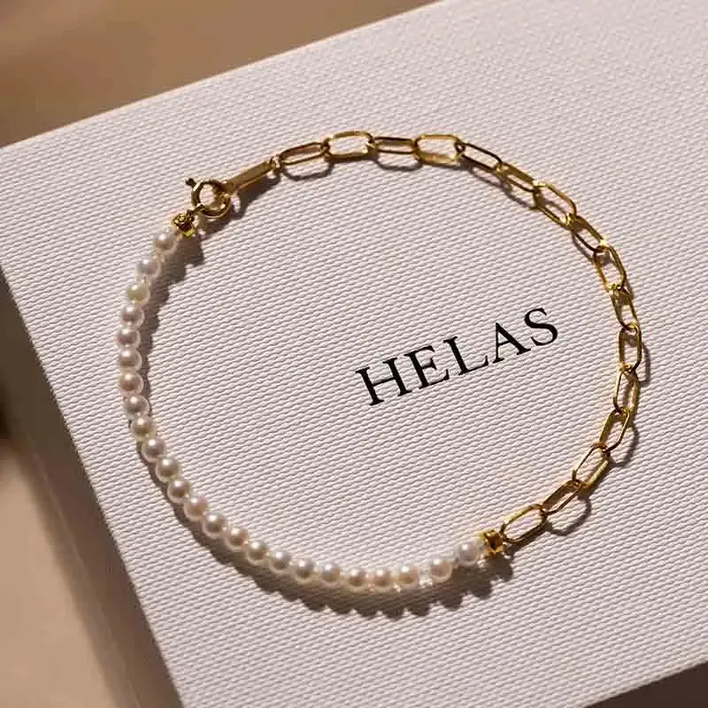 Akoya Pearl 18K Gold Half Chain Design Bracelet