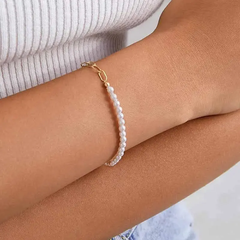 Akoya Pearl 18K Gold Half Chain Design Bracelet