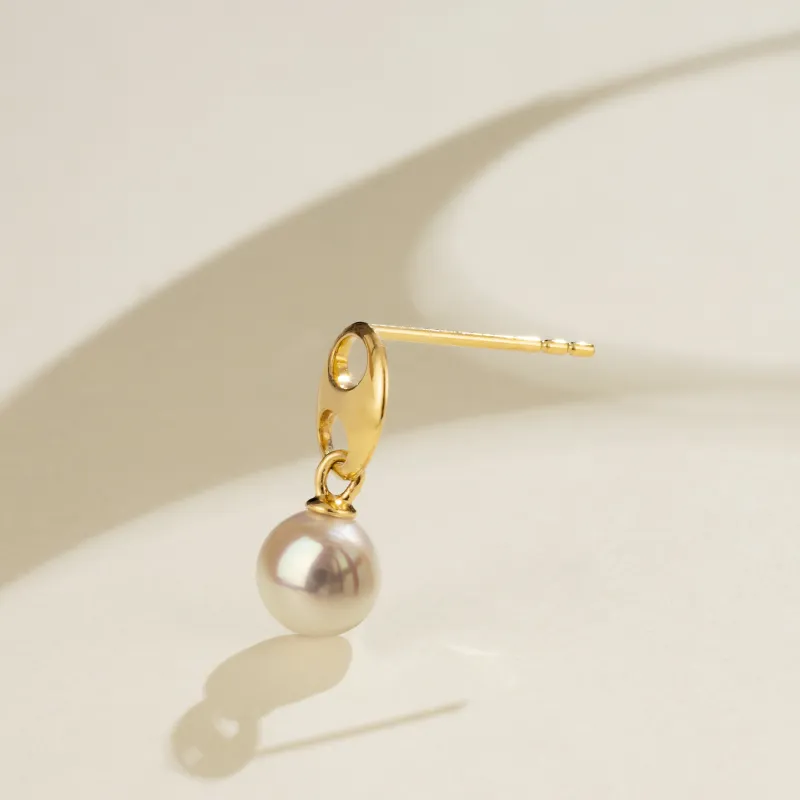 Akoya Pearl 18K Gold Imprint H Elegant Studs Earrings