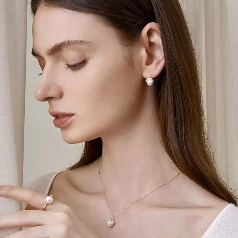 Akoya Pearl 18K Gold Nature Inspired Elegant Design Diamonds Earrings