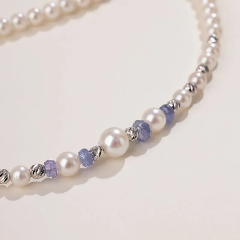 Akoya Pearl 18K Gold Tanzanite Elegant Statement Necklace