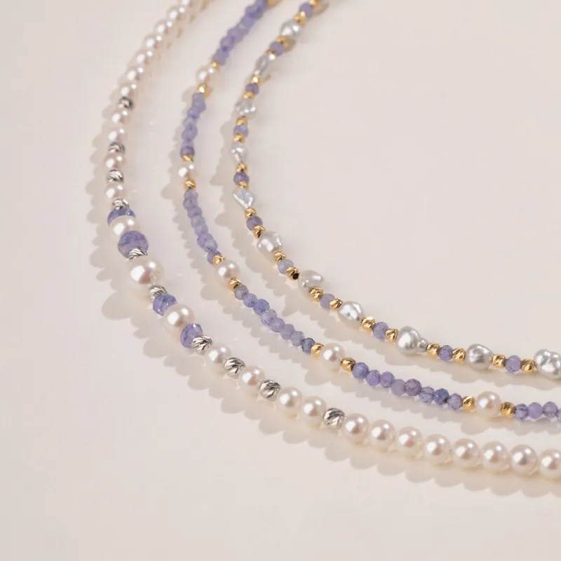Akoya Pearl 18K Gold Tanzanite Elegant Statement Necklace