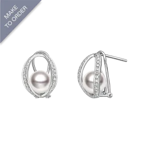 Akoya Pearl 18K White Gold Stand Out Designs Diamonds Stud Earrings
