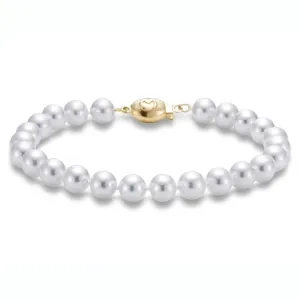 Akoya Pearl 18K Yellow Gold Ball Clasp 7-7.5mm White A  Strand Bracelet