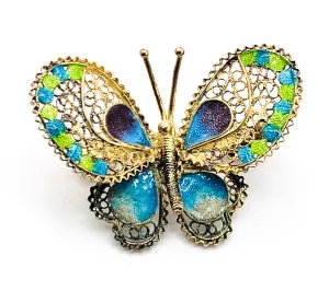 ALIOTO ADRIANA signed enamel spun silver italian 800 vintage butterfly brooch