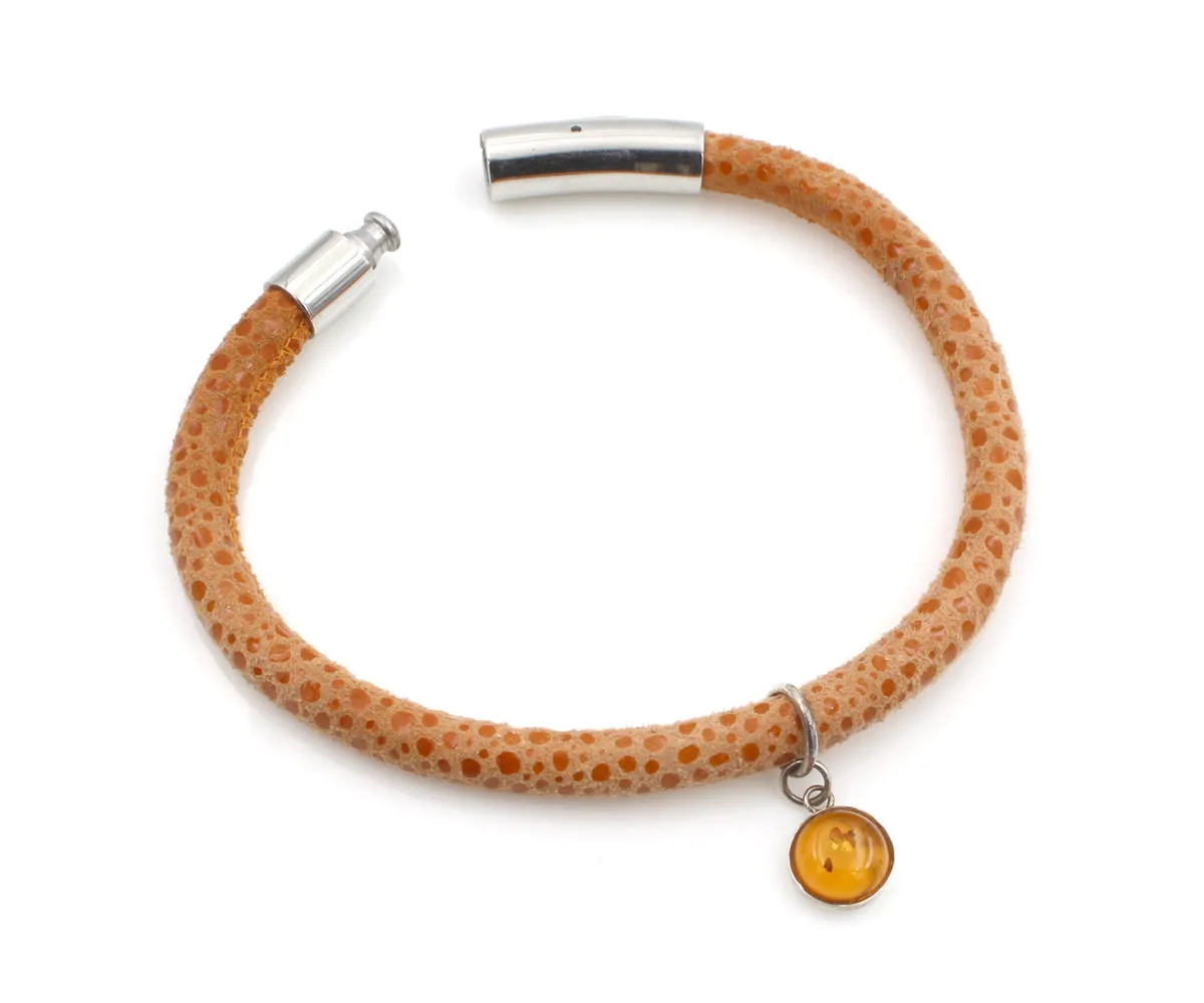 Amber Gem Charm Leather Bracelet