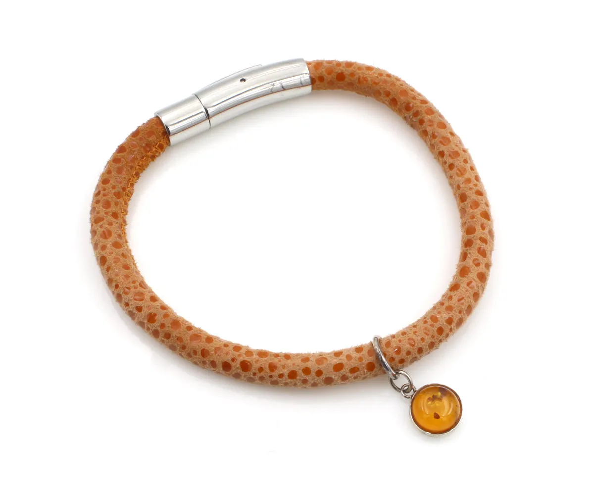 Amber Gem Charm Leather Bracelet