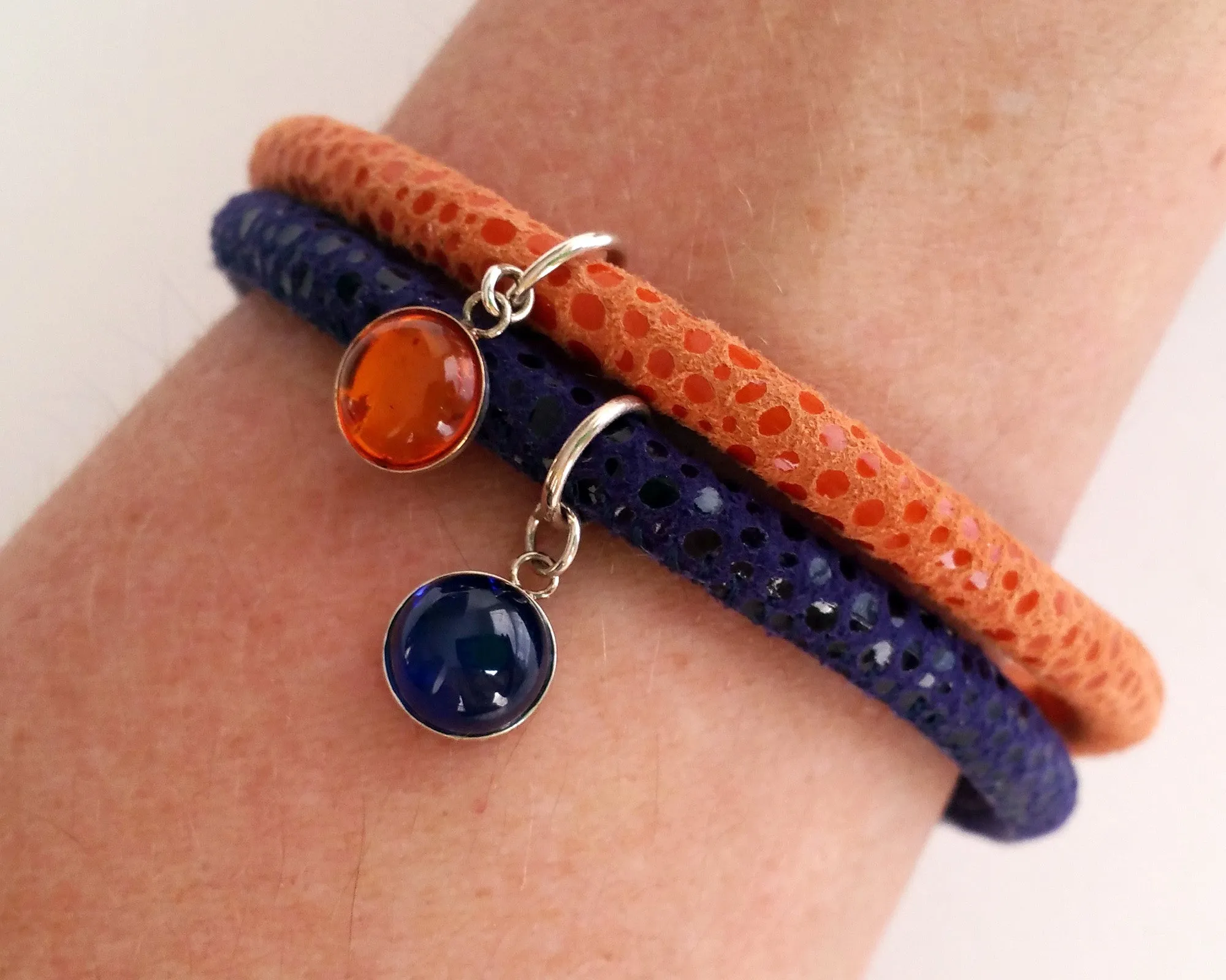 Amber Gem Charm Leather Bracelet