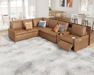 AMERLIFE Modular Leather Power Recliner Sofa Set with Console, Cup Holder & Charging Port