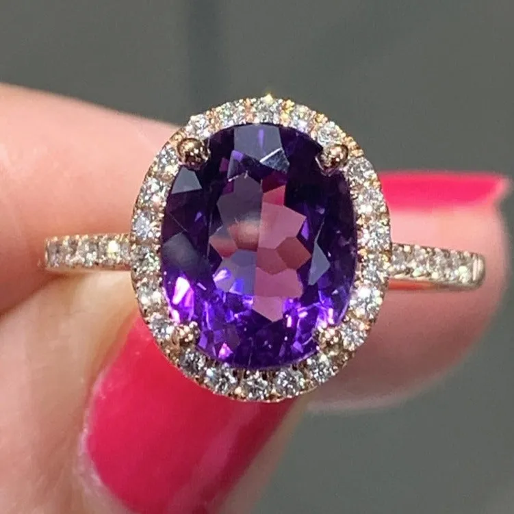 ﻿Amethyst 2.66carat  And Diamond Ring