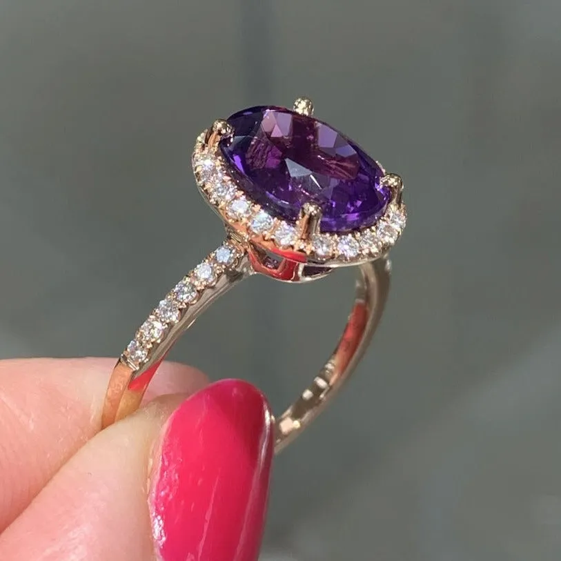 ﻿Amethyst 2.66carat  And Diamond Ring