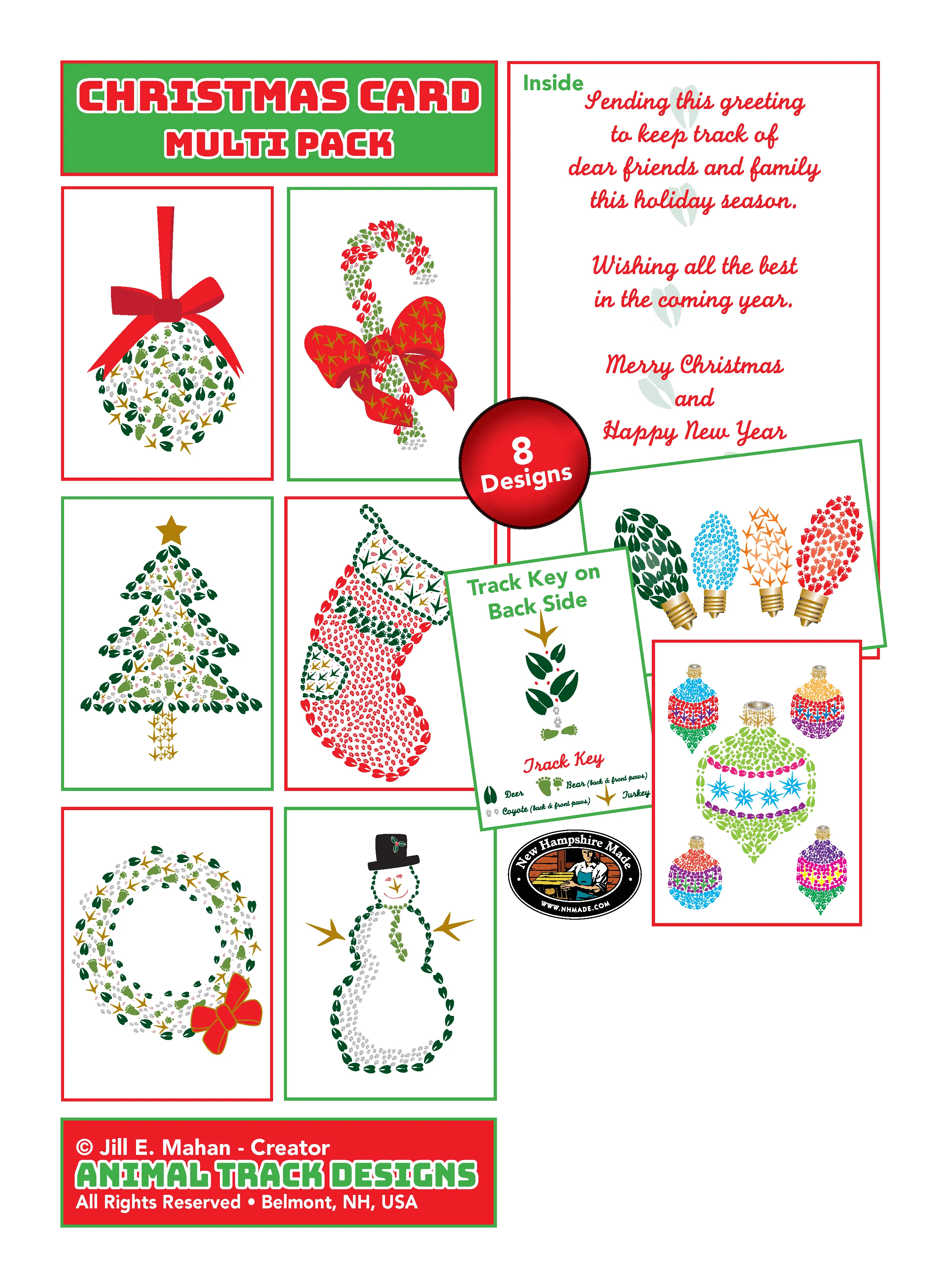 Animal Track Christmas Cards - Multi Pack