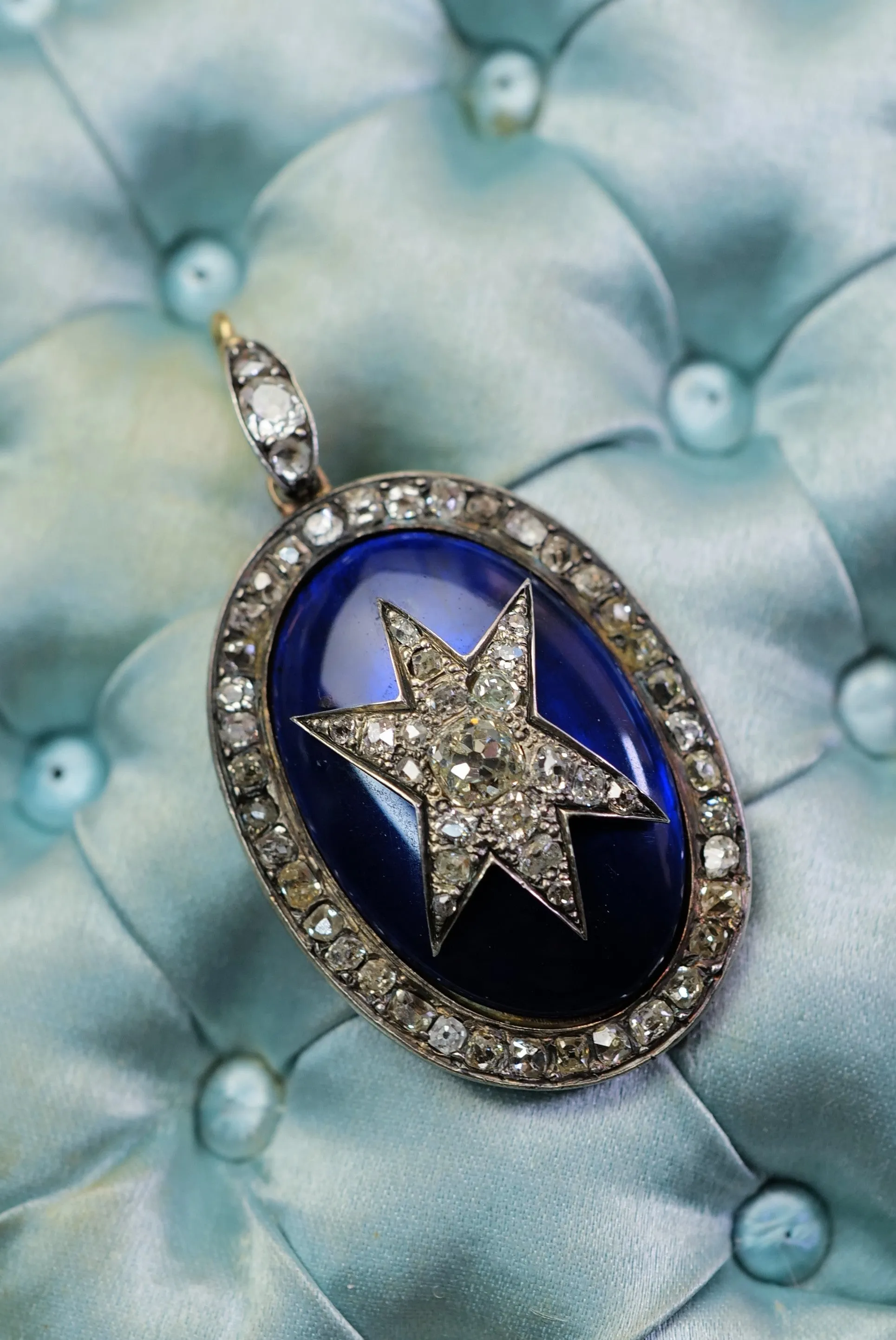 Antique diamond and blue enamel star pendant