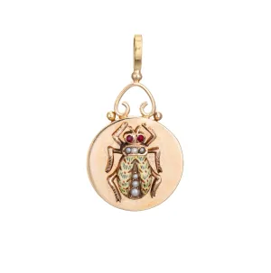 Antique Victorian Pendant Enamel Scarab Beetle 14k Yellow Gold Vintage Jewelry