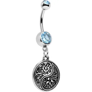 Aqua Gem Floral Fantasy Yin Yang Disc Dangle Belly Ring