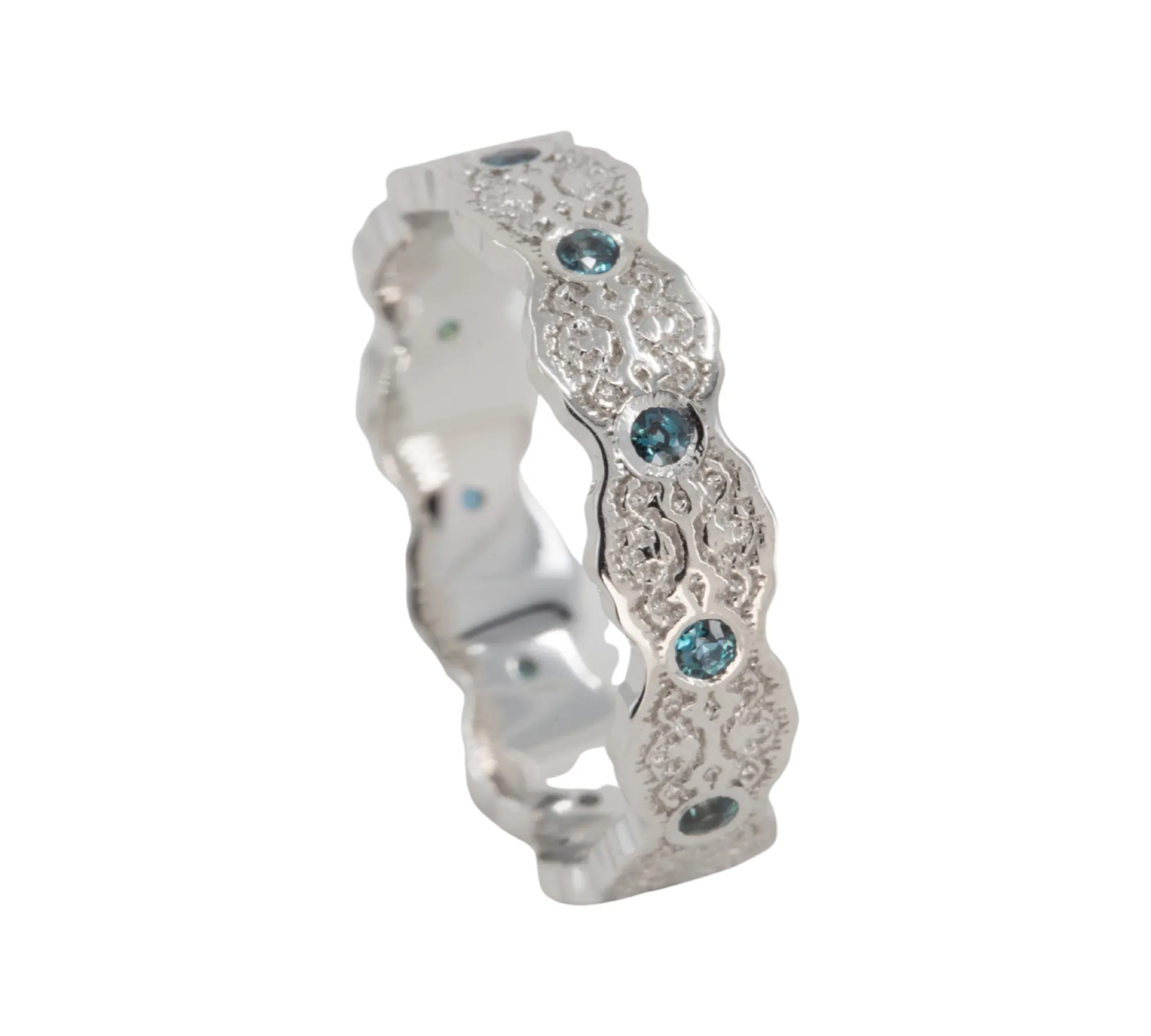 Aria Lace Wedding Ring with Alexandrites in 14k White Gold - Size 5